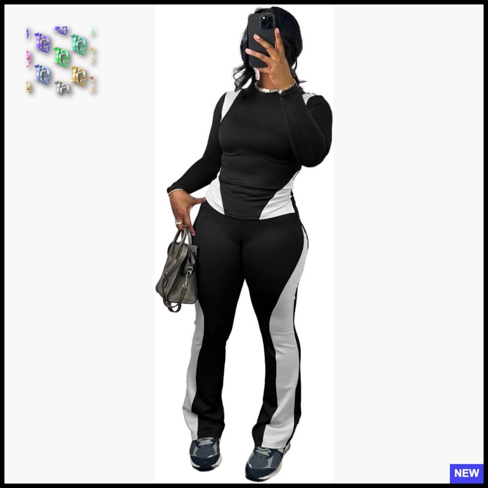 Matching Two Piece Set Long Sleeve Top Pants Lounge Workout Athleisure